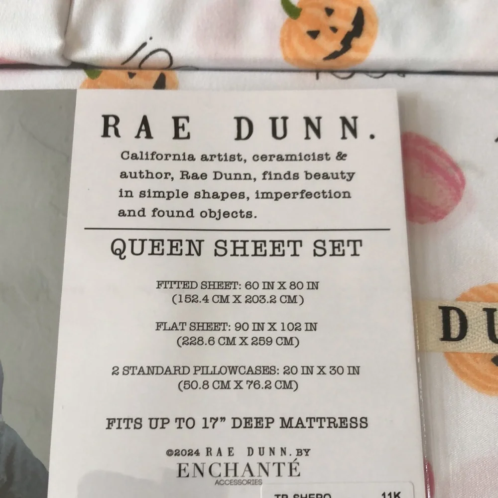 Rae Dunn BOO Halloween Pastel Pumpkins Jack O Lantern Sheet Set - QUEEN
